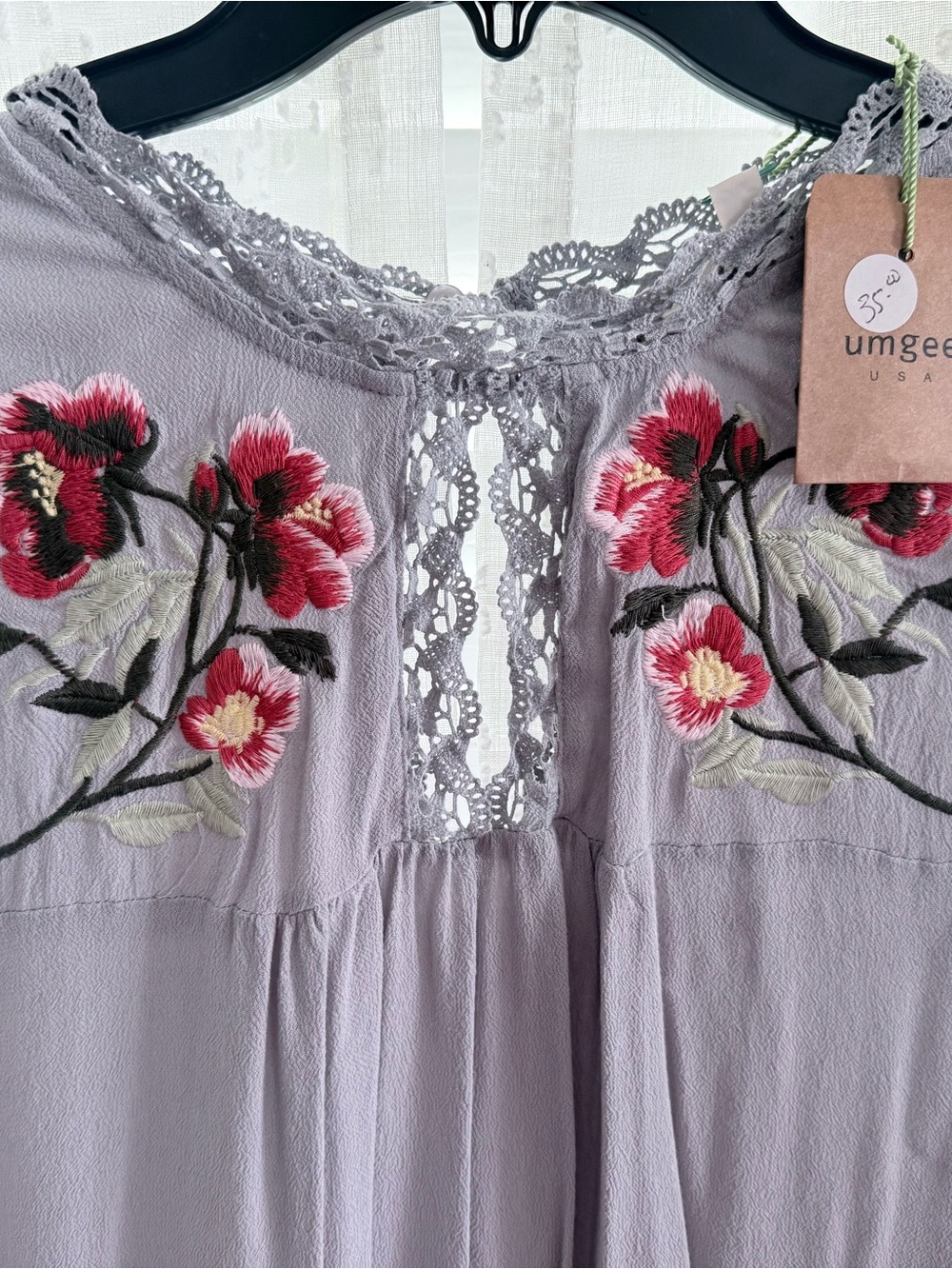 Umgee Dress with Lace Trim/Floral embroidery - Picture 3 of 5